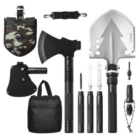 Survival Shovel Survival Axe, 16-in-1 Camping Folding Shovels with Hatchet, Stainless Steel Tactical Shovel Hatchet Combo, Multifunctional Emergency S