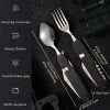 Stainless Steel 6-in-1 Multi-Tool Cutlery Set, Folding Pocket Knife with Fork, Spoon, Can Opener, Corkscrew, and Bottle Opener, Versatile Outdoor Surv